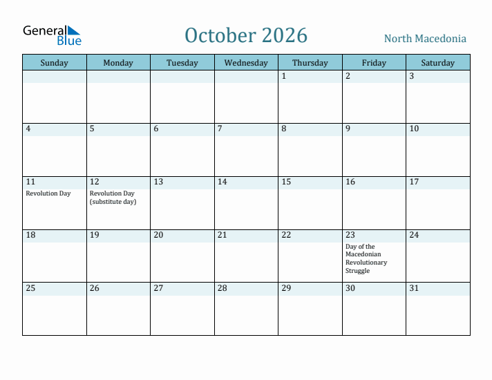October 2026 Calendar with Holidays