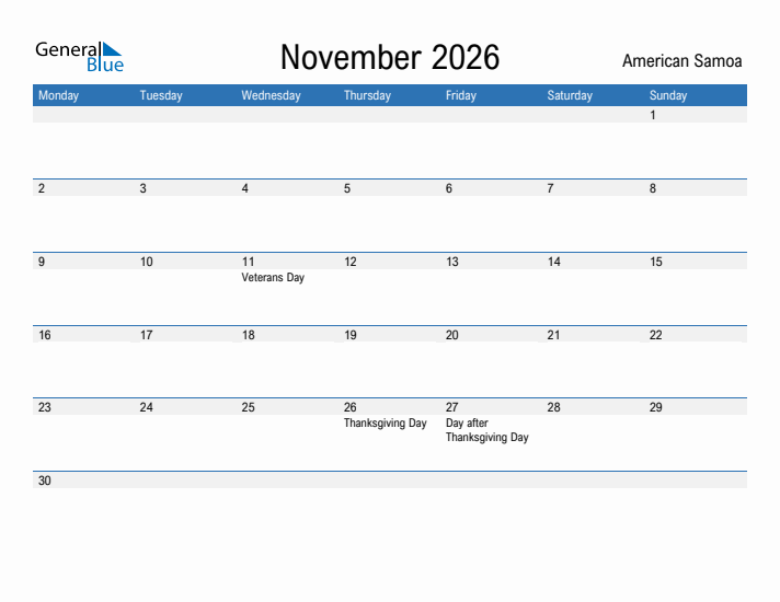 Fillable November 2026 Calendar