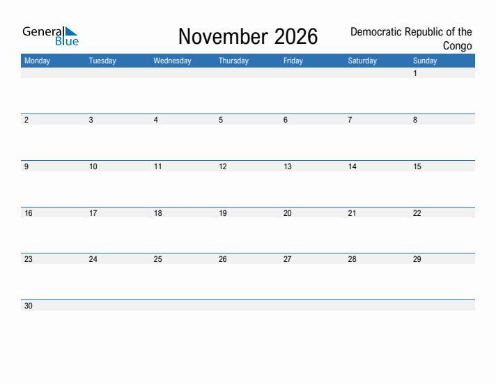 Fillable November 2026 Calendar