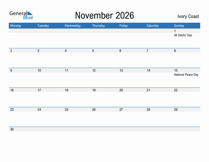 Fillable November 2026 Calendar