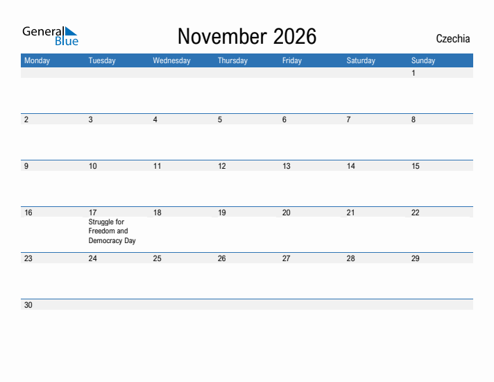Fillable November 2026 Calendar