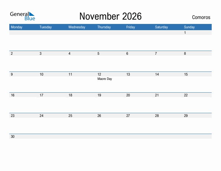 Fillable November 2026 Calendar