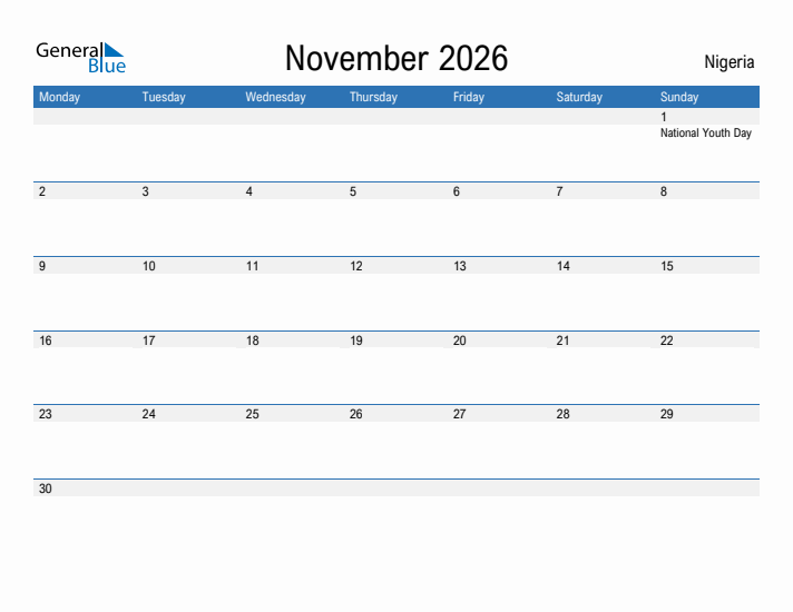 Fillable November 2026 Calendar
