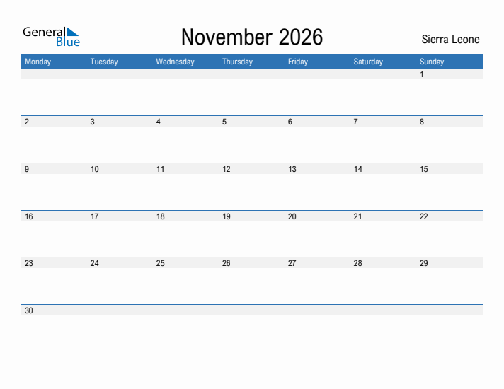 Fillable November 2026 Calendar