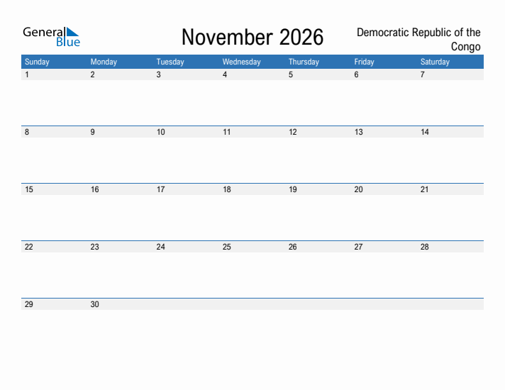 Fillable November 2026 Calendar