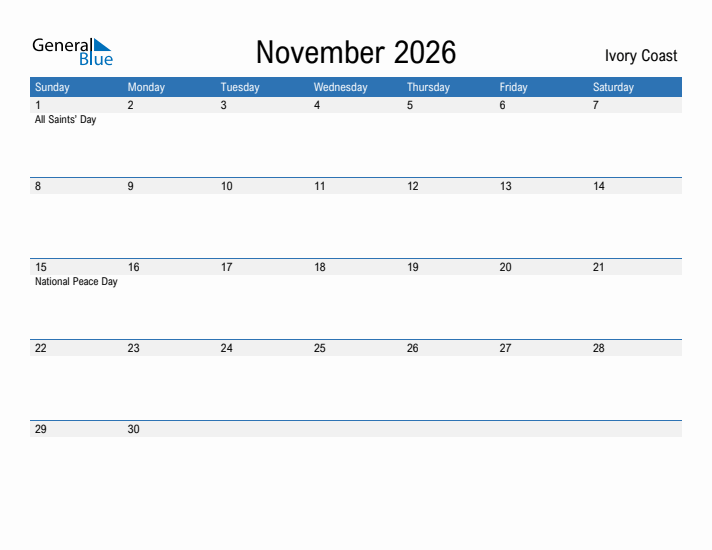 Fillable November 2026 Calendar