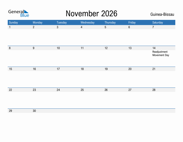 Fillable November 2026 Calendar