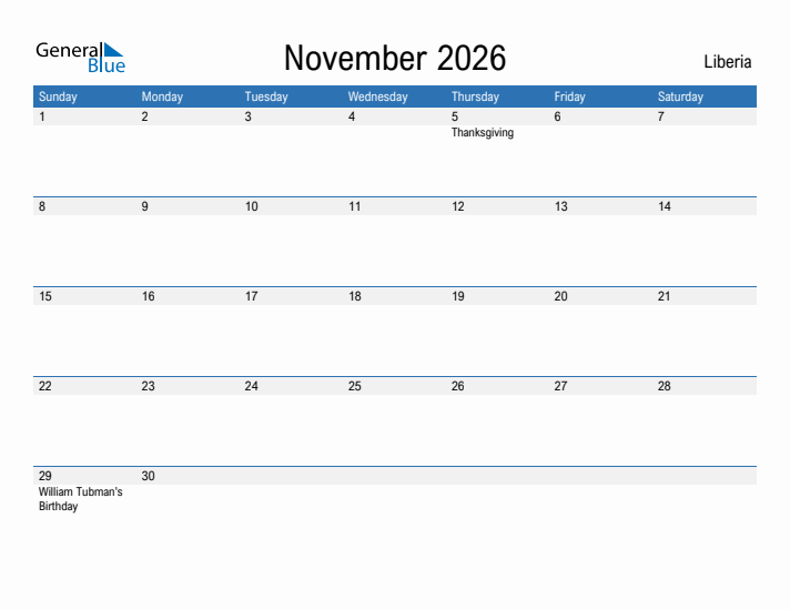 Fillable November 2026 Calendar