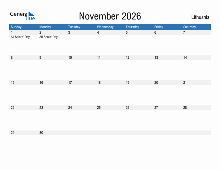 Fillable November 2026 Calendar