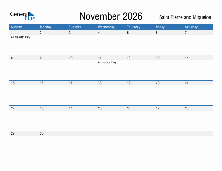 Fillable November 2026 Calendar