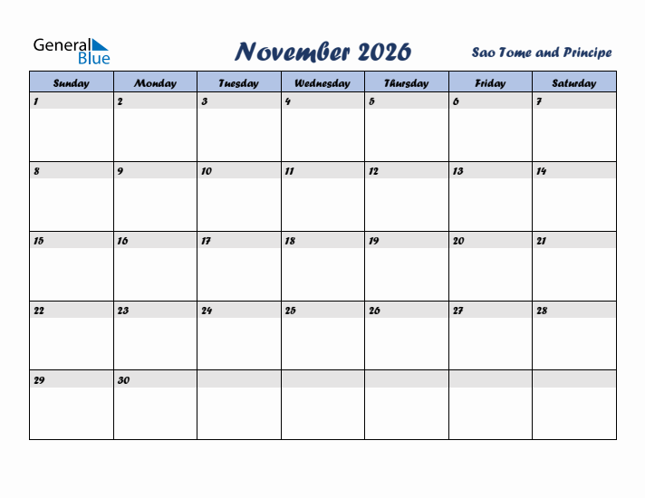November 2026 Calendar with Holidays in Sao Tome and Principe