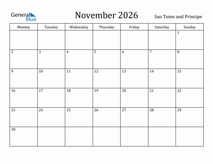November 2026 Calendar Sao Tome and Principe