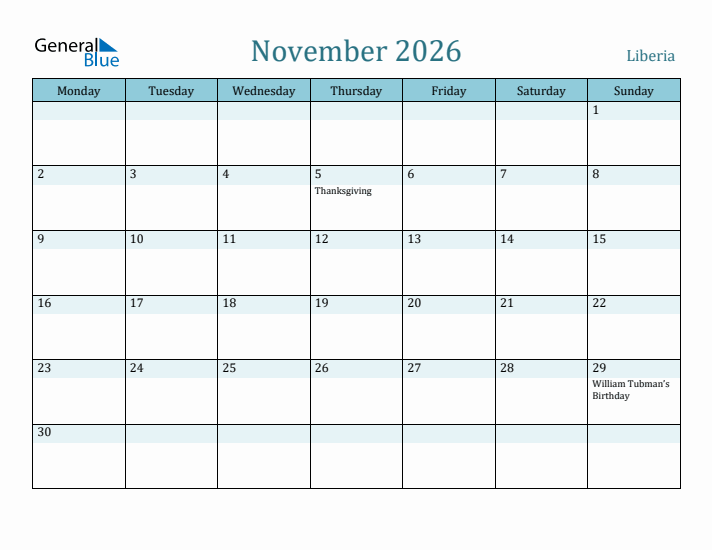 November 2026 Calendar with Holidays