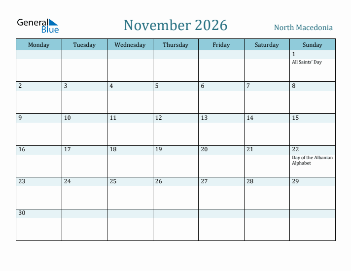 November 2026 Calendar with Holidays