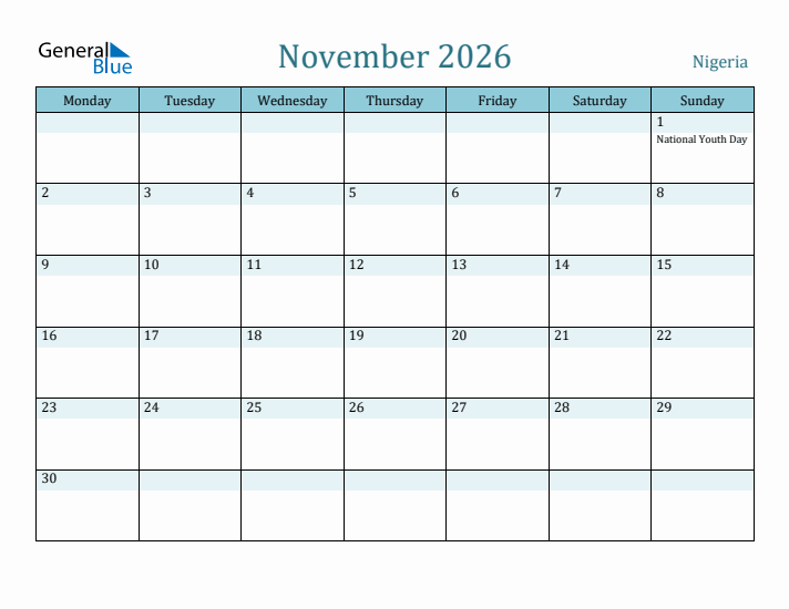 November 2026 Calendar with Holidays