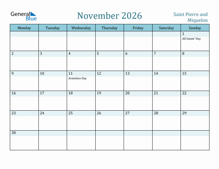November 2026 Calendar with Holidays