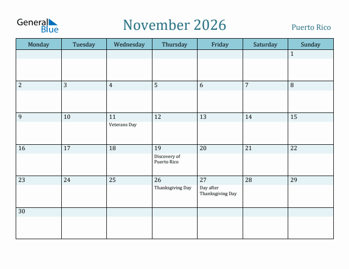 November 2026 Calendar with Holidays