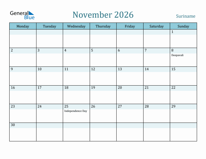 November 2026 Calendar with Holidays