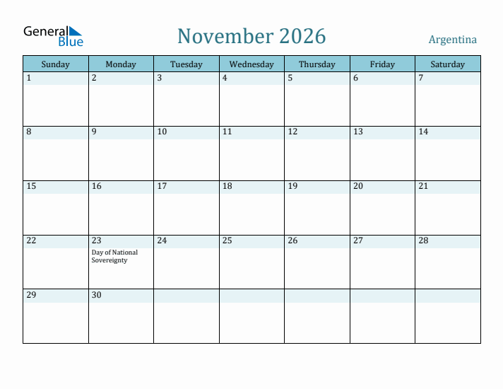 November 2026 Calendar with Holidays