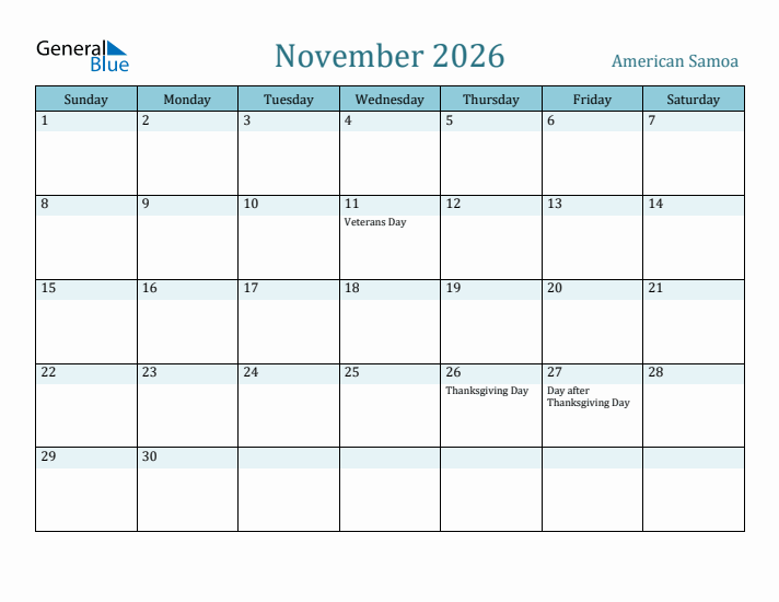 November 2026 Calendar with Holidays