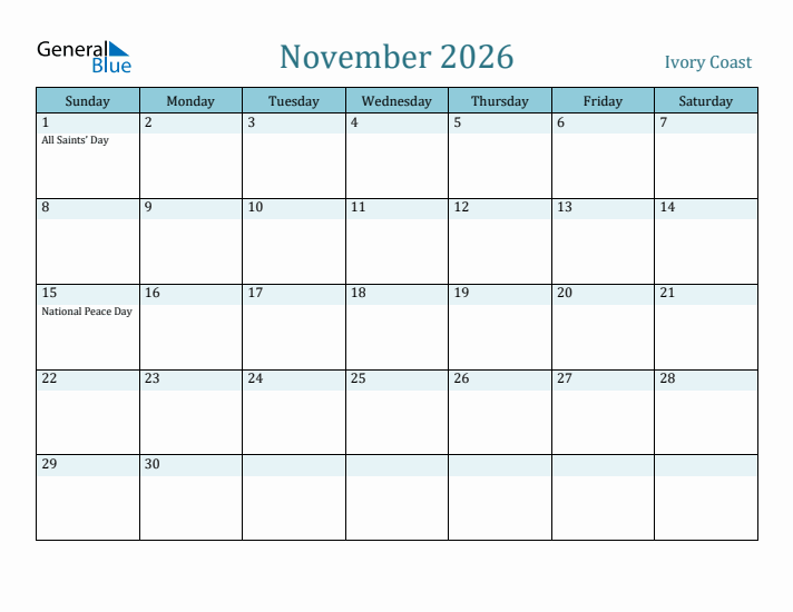 November 2026 Calendar with Holidays