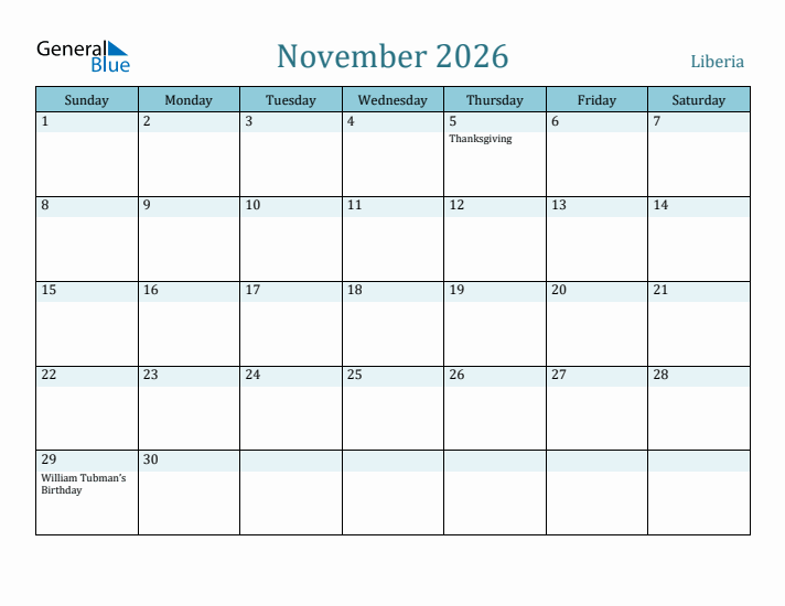 November 2026 Calendar with Holidays
