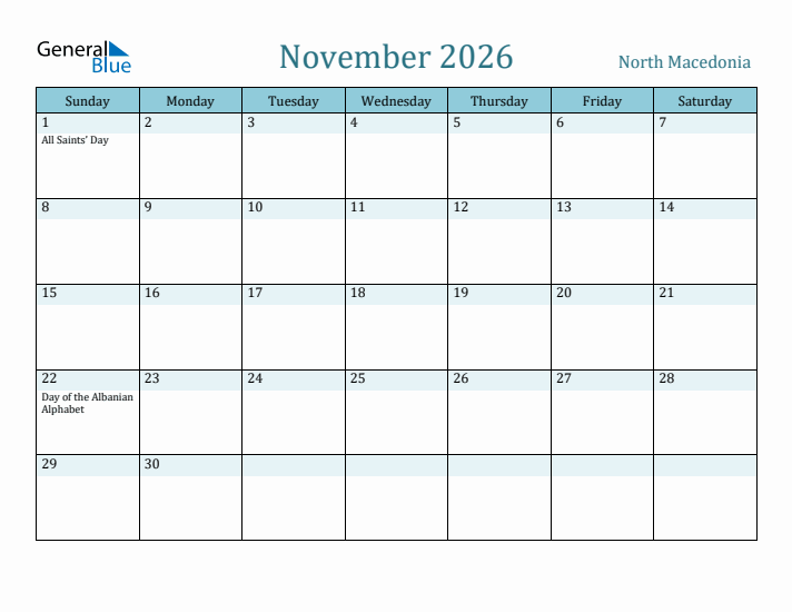 November 2026 Calendar with Holidays