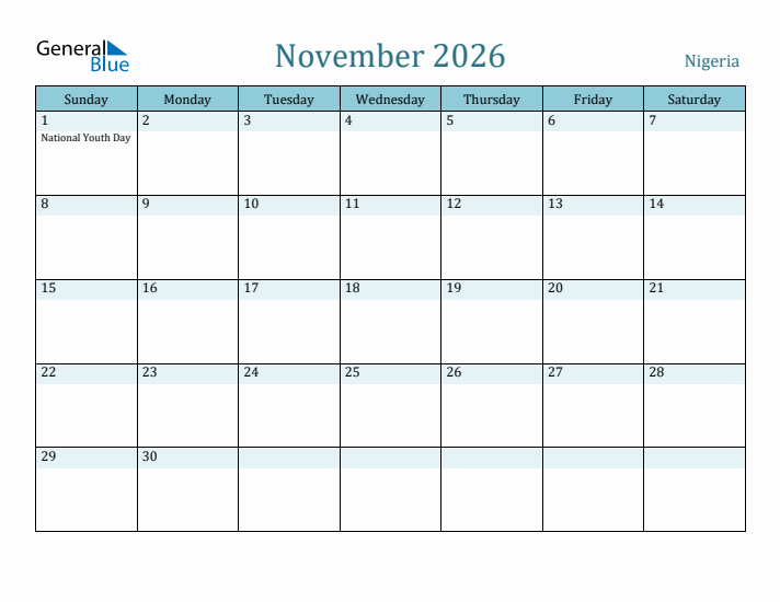 November 2026 Calendar with Holidays