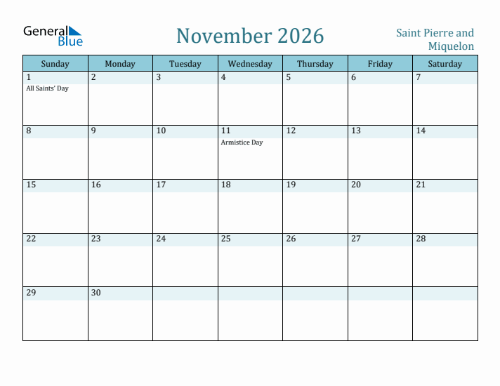 November 2026 Calendar with Holidays