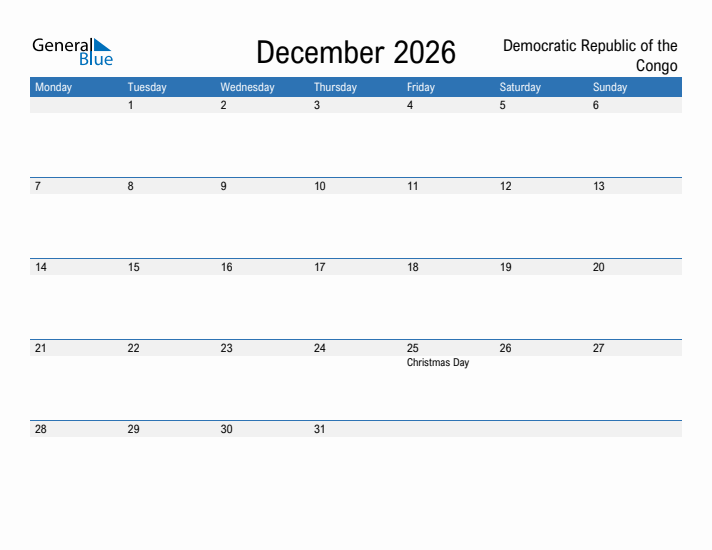 Fillable December 2026 Calendar