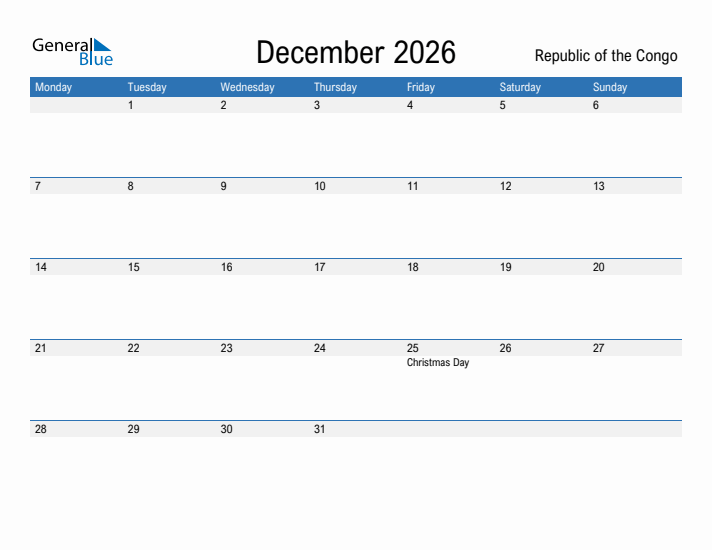 Fillable December 2026 Calendar