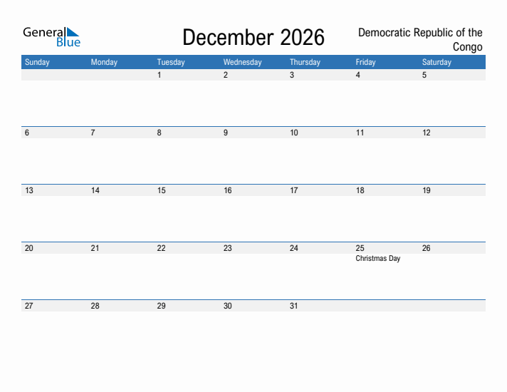 Fillable December 2026 Calendar