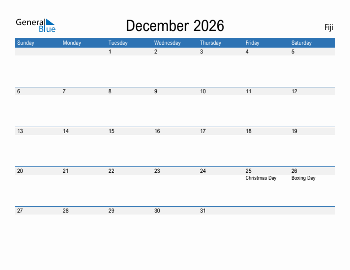 Fillable December 2026 Calendar