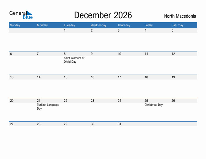 Fillable December 2026 Calendar