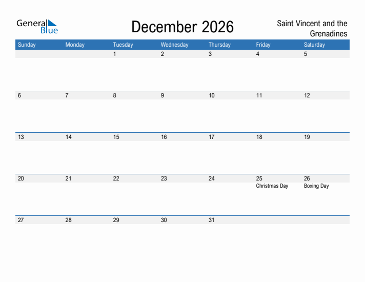 Fillable December 2026 Calendar