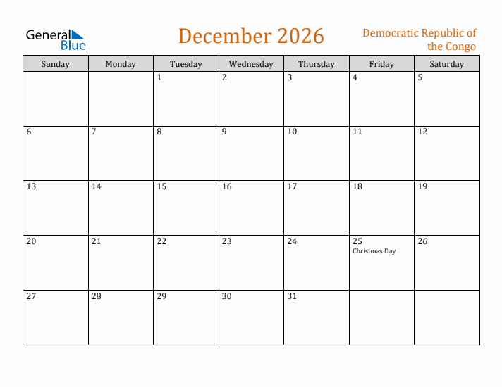 December 2026 Holiday Calendar with Sunday Start