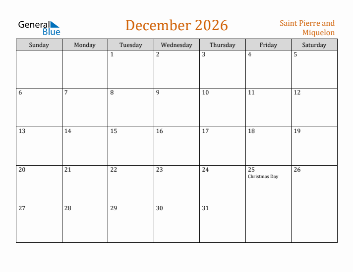 December 2026 Holiday Calendar with Sunday Start