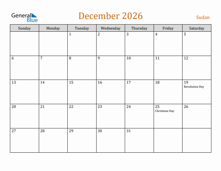 December 2026 Holiday Calendar with Sunday Start