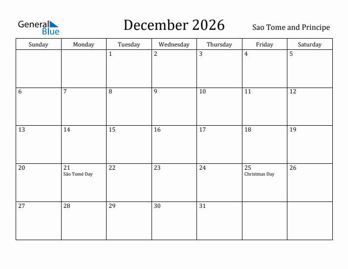 December 2026 Calendar Sao Tome and Principe