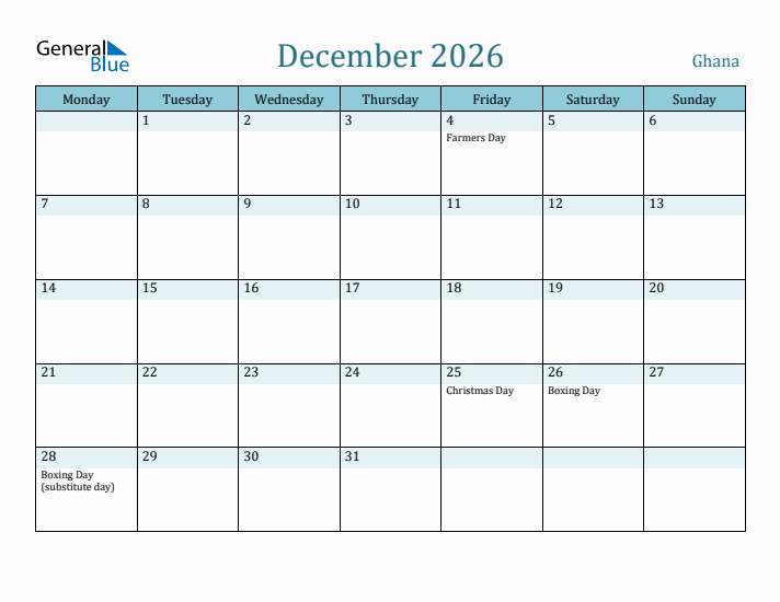 December 2026 Calendar with Holidays