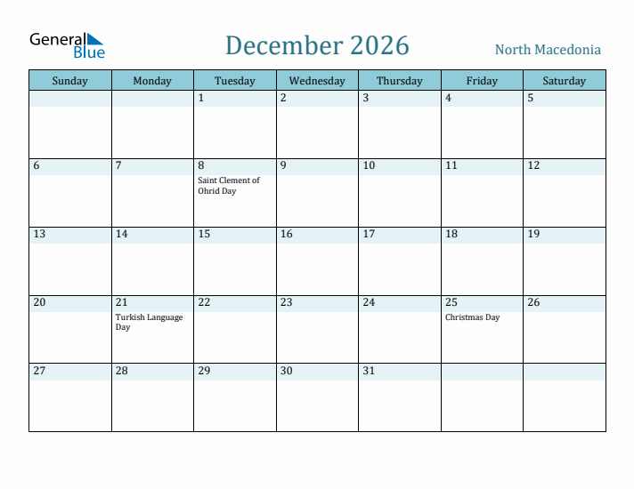 December 2026 Calendar with Holidays