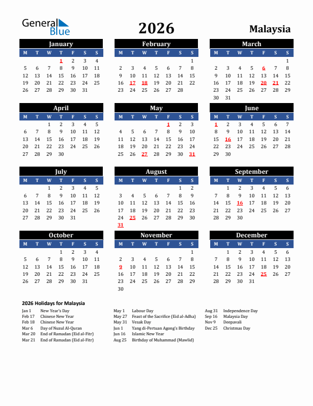 2026 Malaysia Holiday Calendar