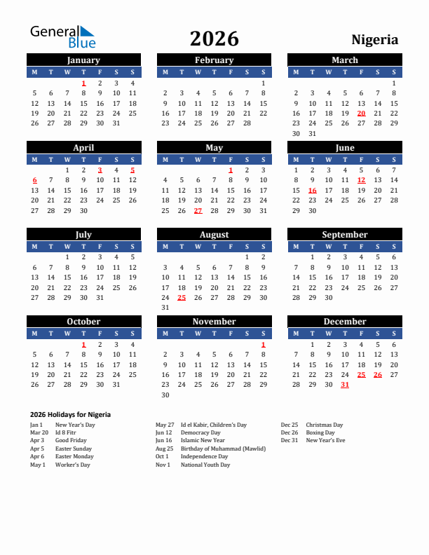 2026 Nigeria Holiday Calendar