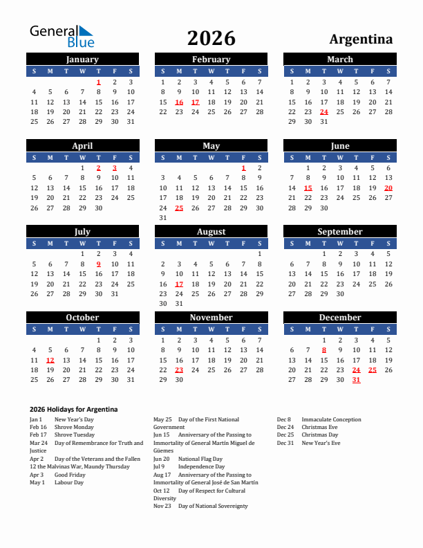 2026 Argentina Holiday Calendar