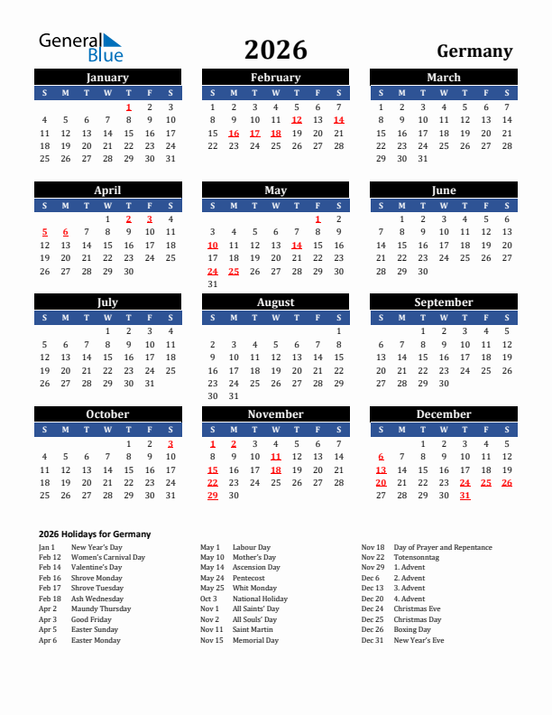 2026 Germany Calendar With Holidays
