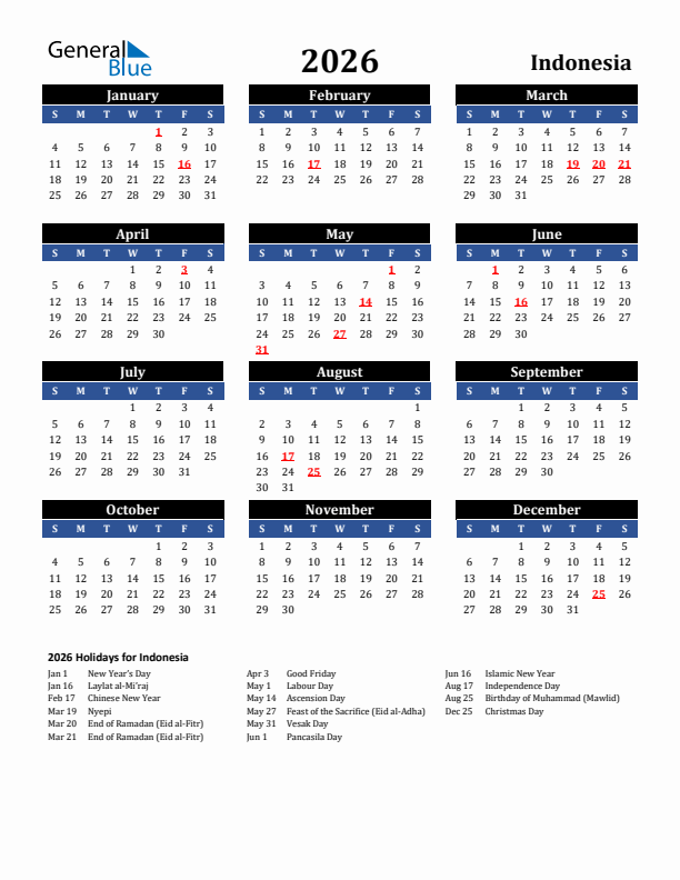 2026 Indonesia Holiday Calendar