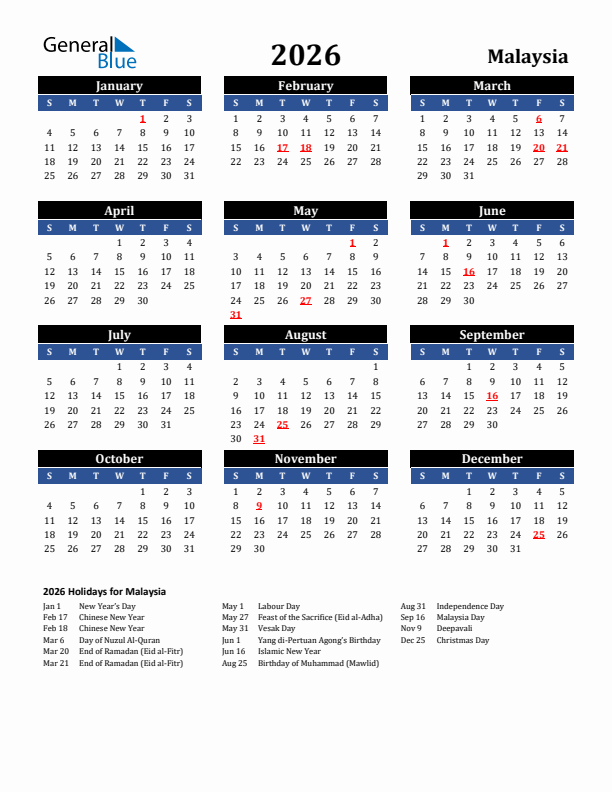 2026 Malaysia Holiday Calendar