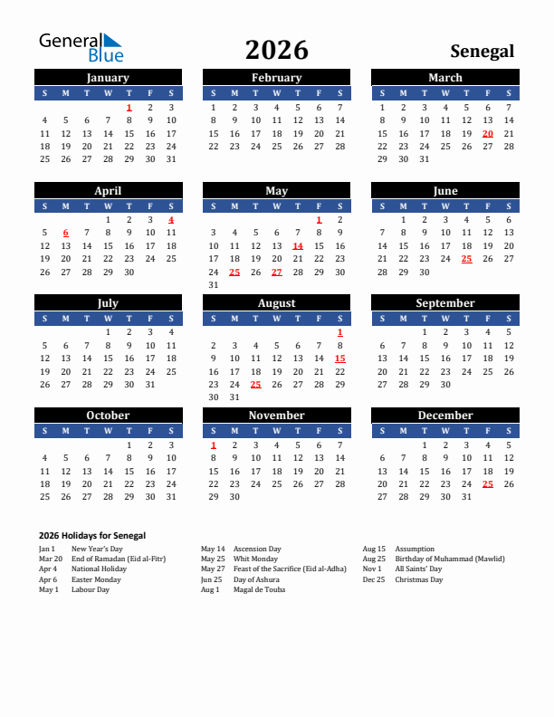 2026 Senegal Holiday Calendar
