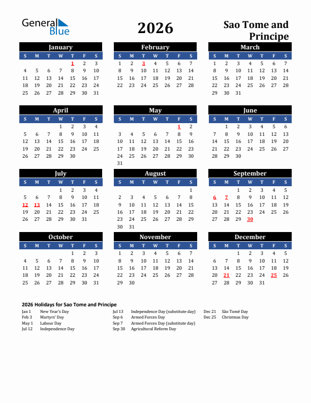 2026 Sao Tome and Principe Holiday Calendar