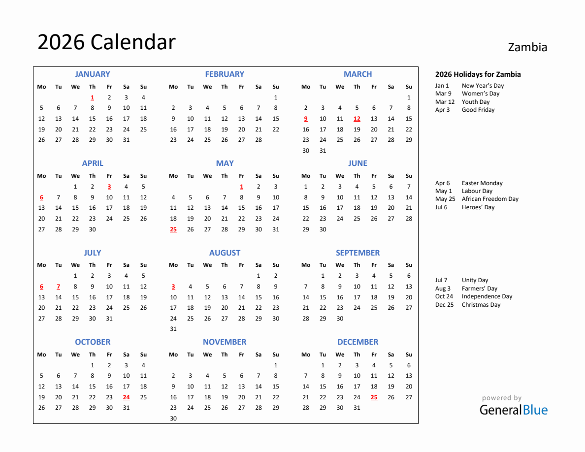 2026-calendar-with-holidays-for-zambia-monday-start